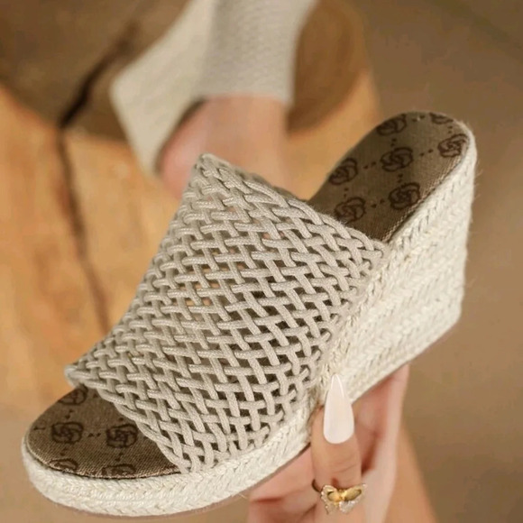 Women's Bohemian Style Fishnet Design Wedge Sandals, Thick Soled - Picture 1 of 6